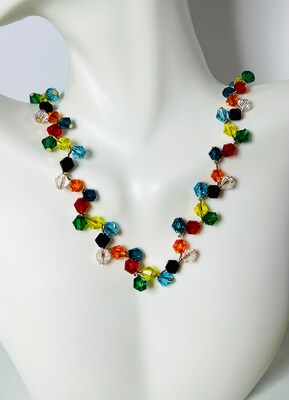 Very colorful necklace with bicones in 8 colors, matching earrings - image3